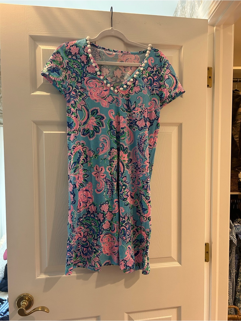 Lilly Pulitzer Aqua and Pink Floral V-Neck Mini Dress